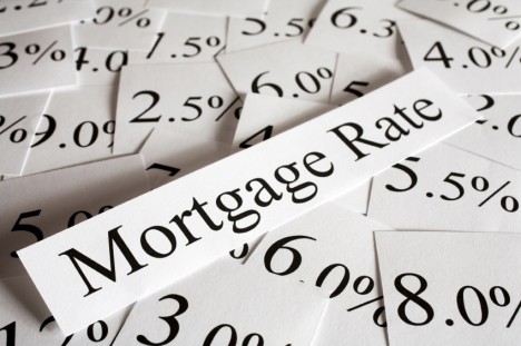 Clippings of words and numbers related to interest rates, including mortgage rate.