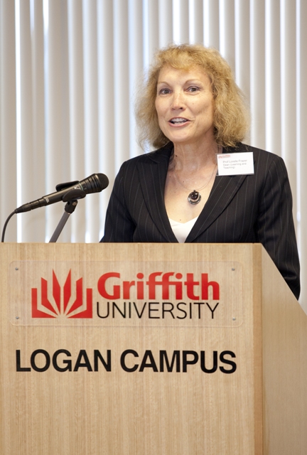 Lorelle Frazer at a Griffith University lectern