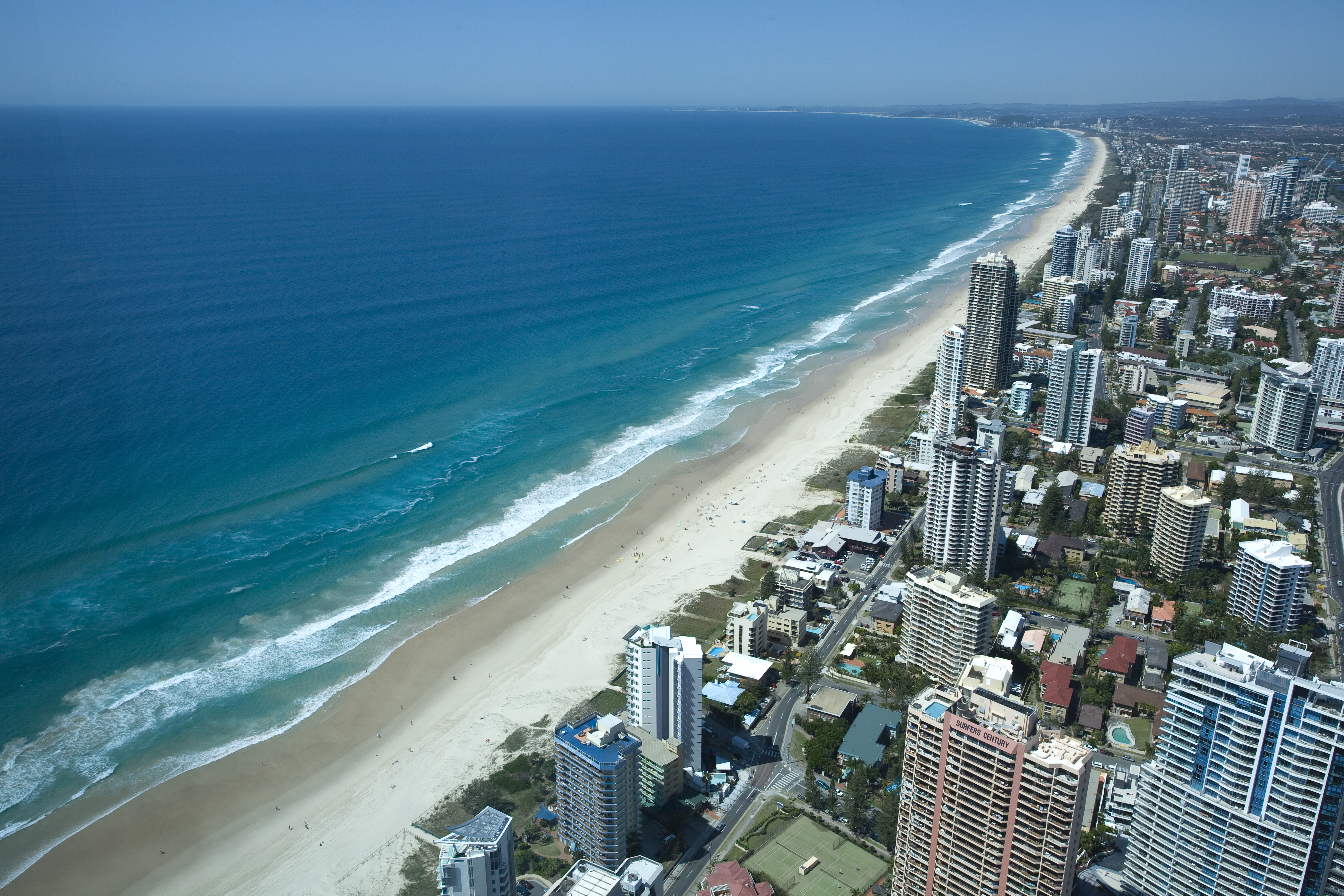 aerial shot of Gold Coast high rise buildings along beach