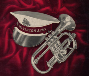 Salvation Army hat and trumpet