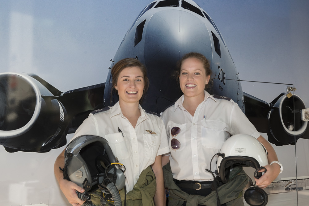Female aviation students Lucy Creamer and Alice McCabe at the RAAF Graduate Pilot Scheme launch