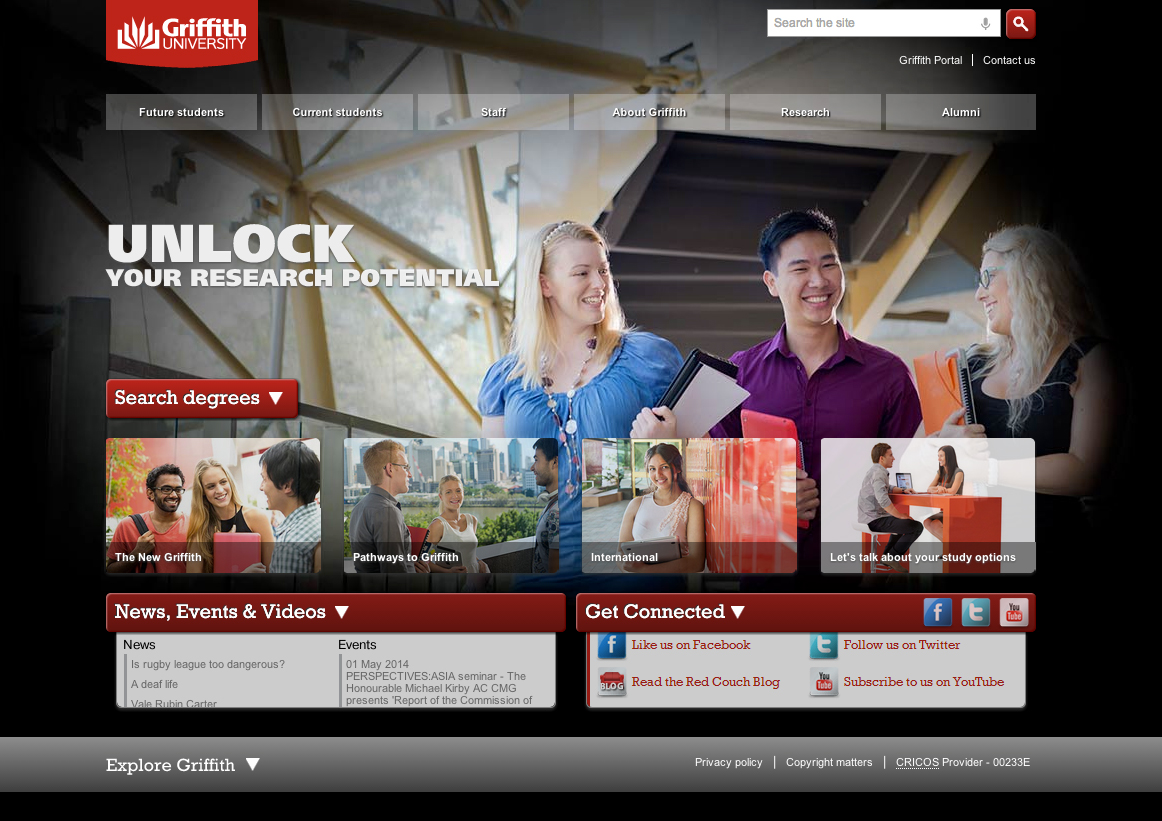 A shot of the Griffith website homepage