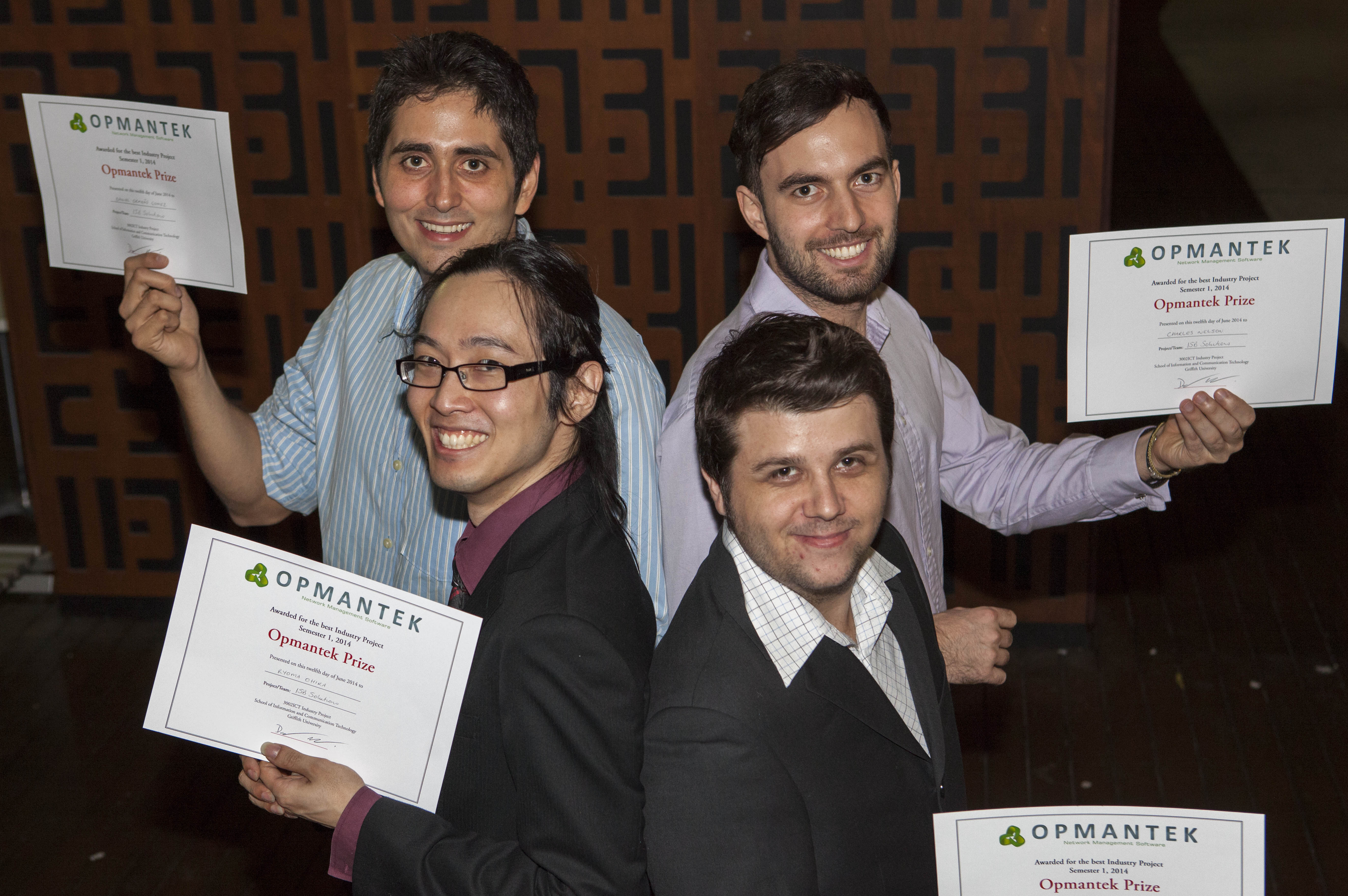 Opmantek Awards winning team hold up their certificates
