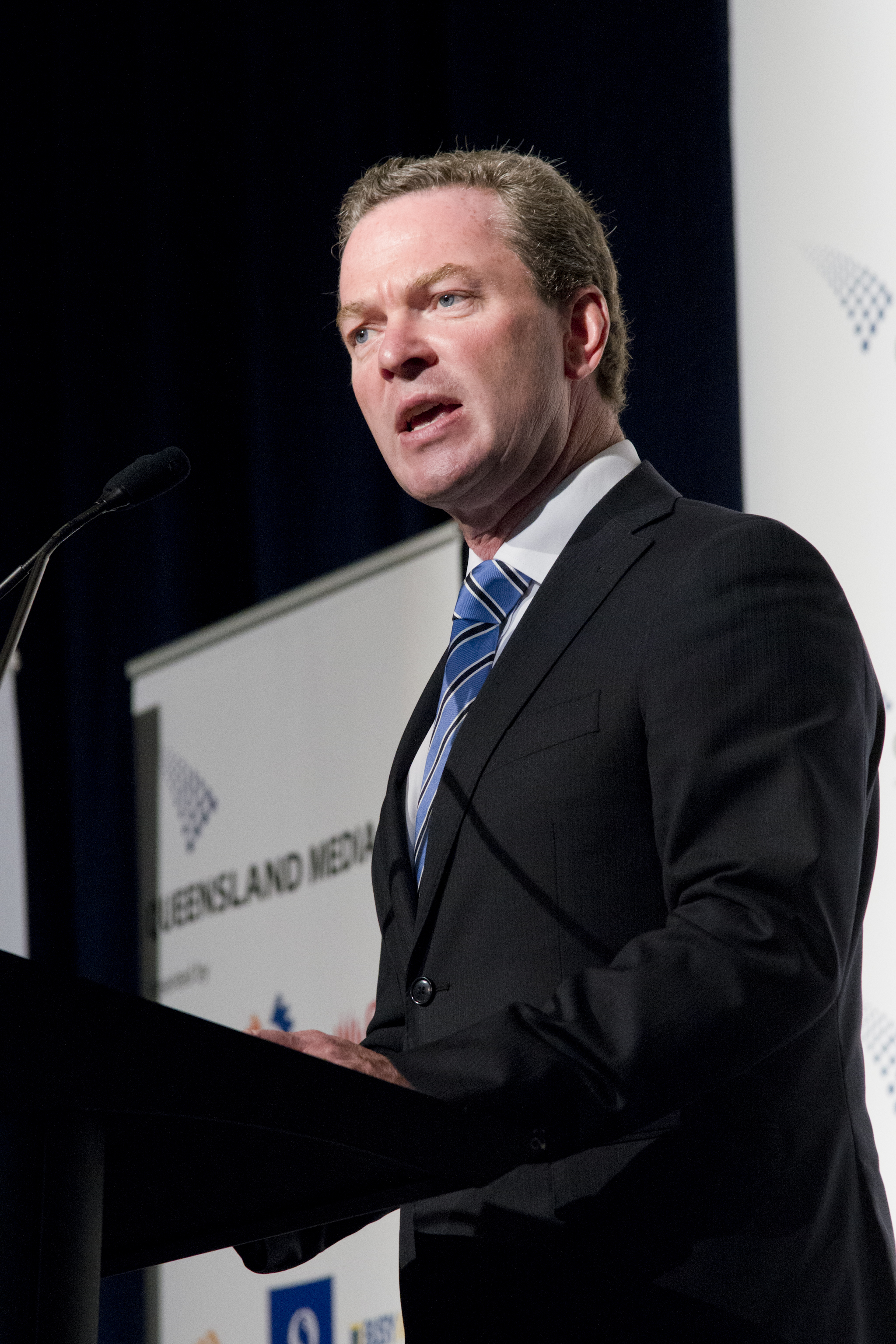 Education Minister Christopher Pyne speaking at a lectern