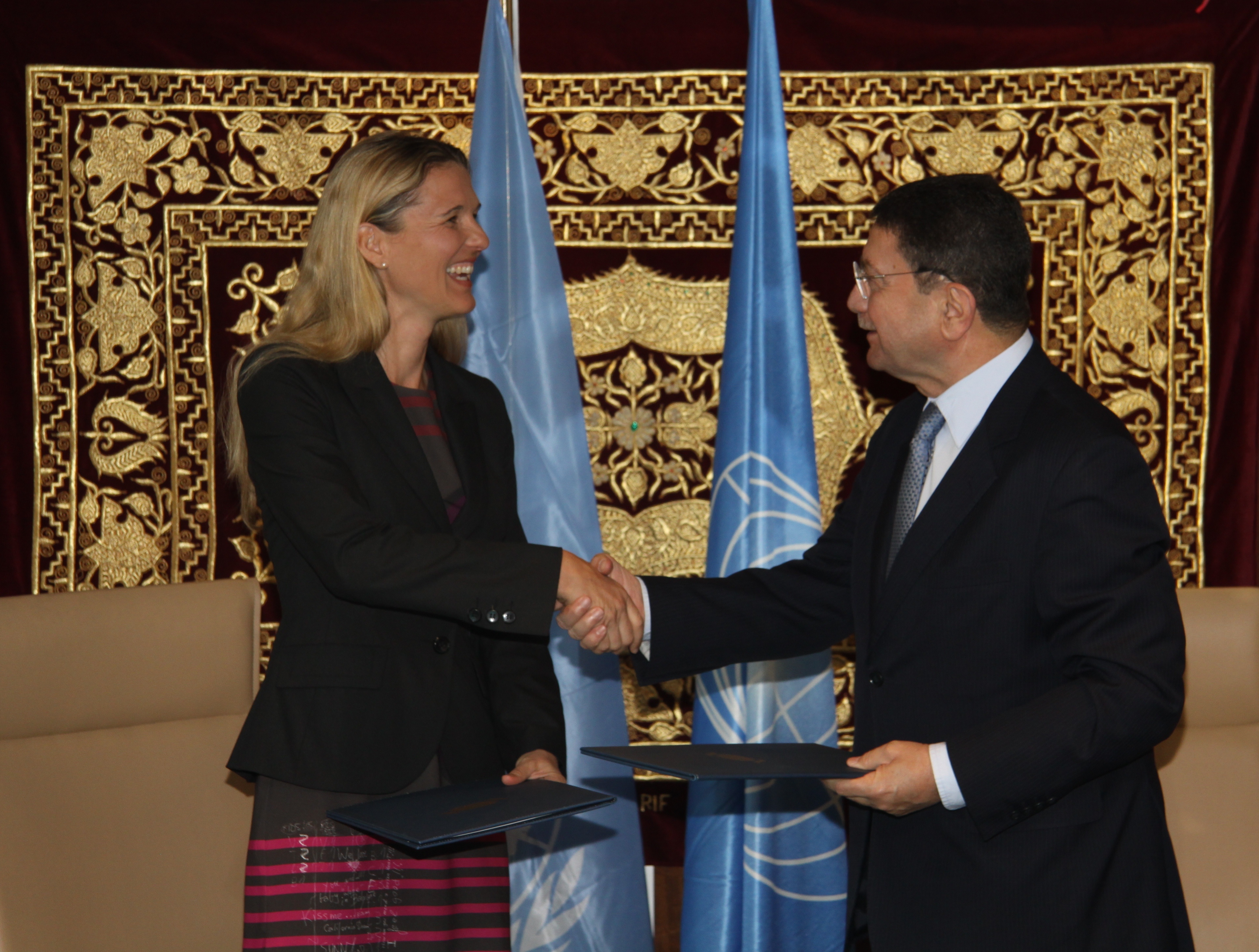 Professor Susanne Becken with UNWTO Secretary-General, Taleb Rifai