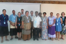 The Honorable James Bule, Minister for Climate Change and Natural Disasters, Government of Vanuatu, with Dr Netatua Pelesikoti, Director, Climate Change, SPREP and Professor Brendan Mackey, Director, Griffith Climate Change Response Program at Griffith University as well as other delegates from SPREP, Vanuatu, Tonga, Fiji and Griffith University.