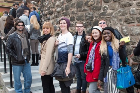 Associate Professor Halim Rane (left) with a group of Griffith arts students on the Muslim World Tour in Istanbul.