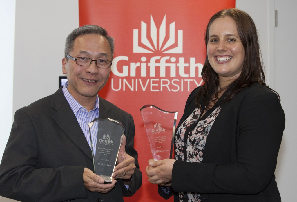 Dr San Thang and Ms Tanya Kooymans, inaugural recipients of the Griffith Sciences Outstanding Alumni Awards