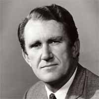 A black and white portrait of Malcolm Fraser, circa 1975