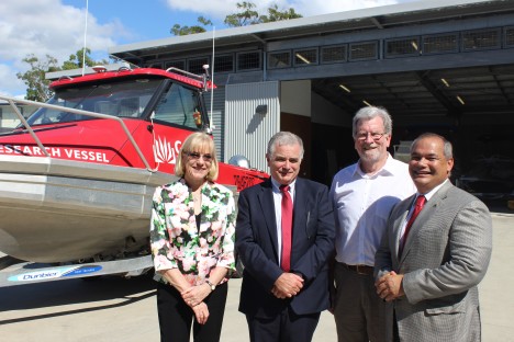 From left: Pro Vice Chancellor (Griffith Sciences) Professor Debra Henly, Vice Chancellor Professor Ian O'Connor, Director of the Griffith Centre for Coastal Management Professor Rodger Tomlinson, and City of Gold Coast Mayor Tom Tate