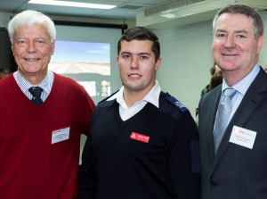 At the launch, from left: Mr Doug Edwards, from Error Management System Australia, chief student pilot Mr Cameron Stuart, from Griffith Aviation, and Virgin Australia's Captain Brett Douglass