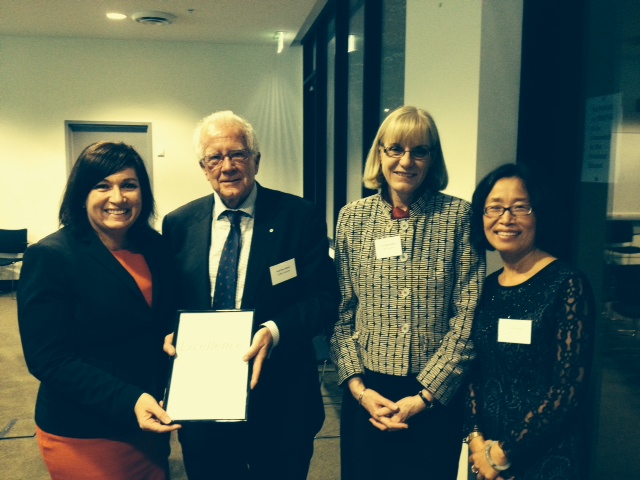From left: Queensland Minister for Science and Innovation, The Honourable Leeanne Enoch MP, Eskitis Director Professor Ronald Quinn AM, Pro Vice Chancellor (Sciences) Professor Debra Henly and Dr Yun Feng, also from the Eskitis Institute