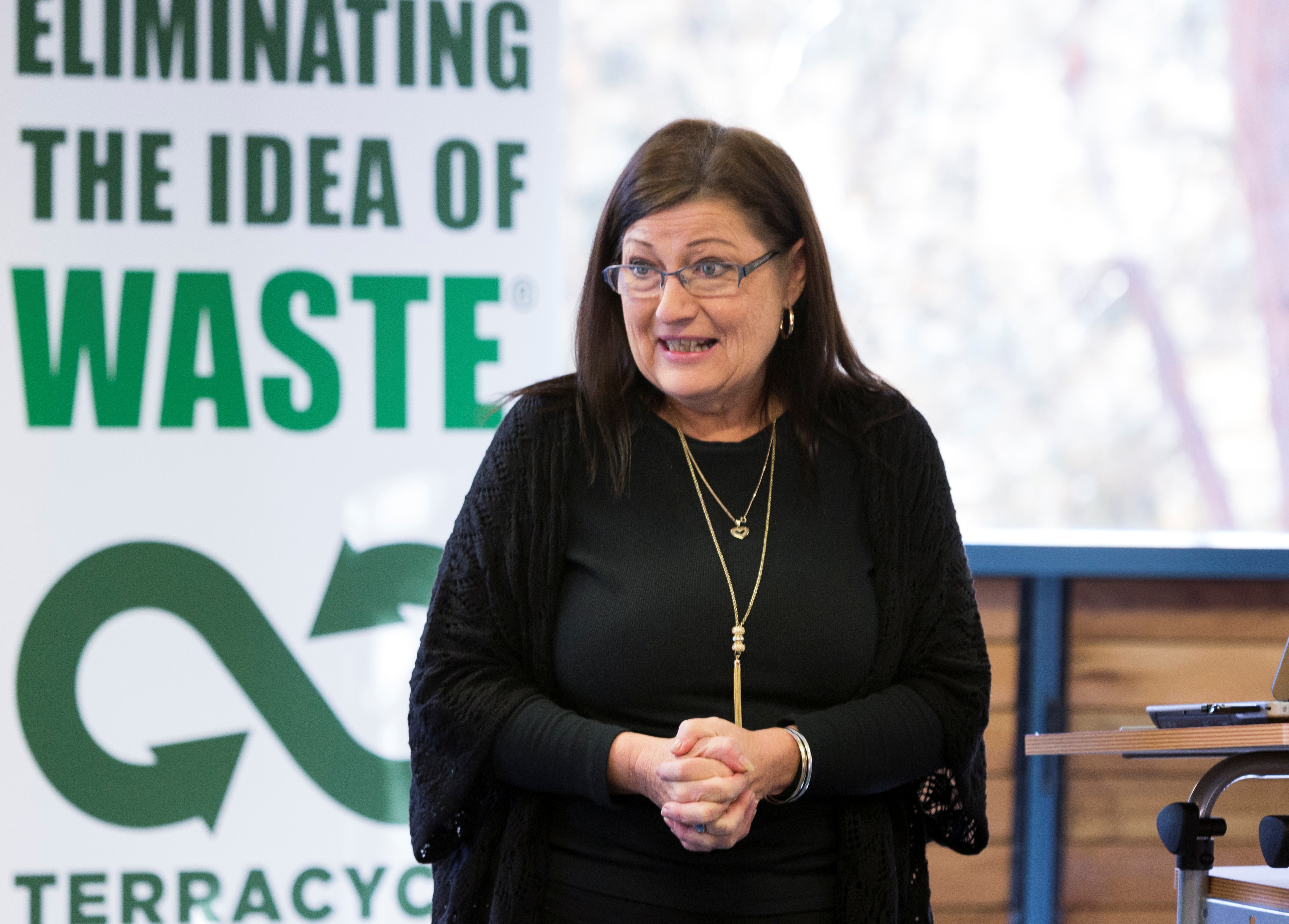 EcoCentre manager Ms Delwyn Langdon at the launch of the Terracycle at Griffith waste management program at Nathan campus
