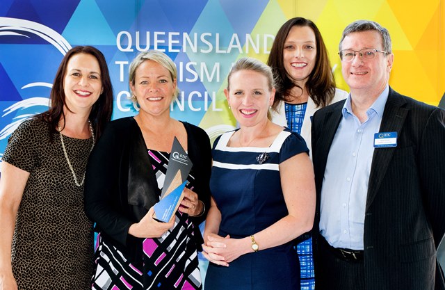 Minister for Tourism, Major Events, Small Business and the Commonwealth Games, Kate Jones MP, presented the award to Kerri Jekyll and GIFT researchers Joan Carlini, Sarah Gardiner and Noel Scott.