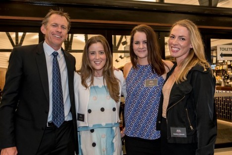 Griffith Sports College Manager Duncan Free OAM with Griffith athletes Jessica Hall Tessa Carty and Madeleine Edmund.