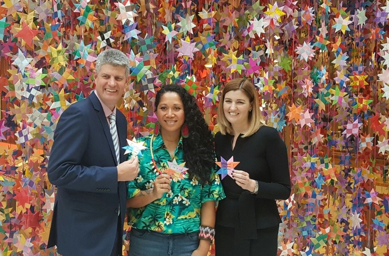 ​(From left): Minister Stirling Hinchliffe (Minister for Transport & Commonwealth Games), Maryann Talia Pau, Minister Shannon Fentiman (Minister for the Prevention of Family and Domestic Violence). Photo: Tavina Yettica-Paulson.