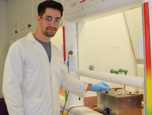 Second-year Bachelor of Science student Clinton Carty-Lewis in a chemistry lab at Nathan campus.