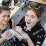 Megan Pope and Georgina McDonald with the chocolate they've printed.