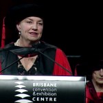 Anna Bligh delivering a speech after receiving her honorary doctorate from Griffith University