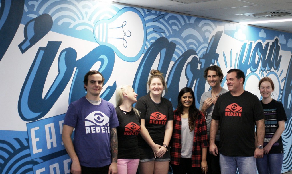Queensland College of Art students painting a mural for Brisbane office building.