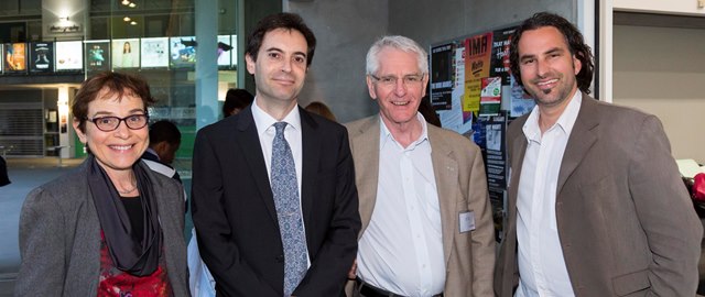 Professor Jason Sharman (second left) pictured with Associate Professor Robyn Hollander (Head, School of Government and International Relations), Professor John Kane and Dr Shannon Brincat.