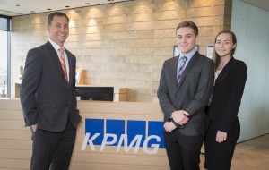 Griffith Interns Connor Beckett and Emily Edmonds (right) with Luke Manning, KPMG Head of Markets (QLD) at the Brisbane KPMG Offices.