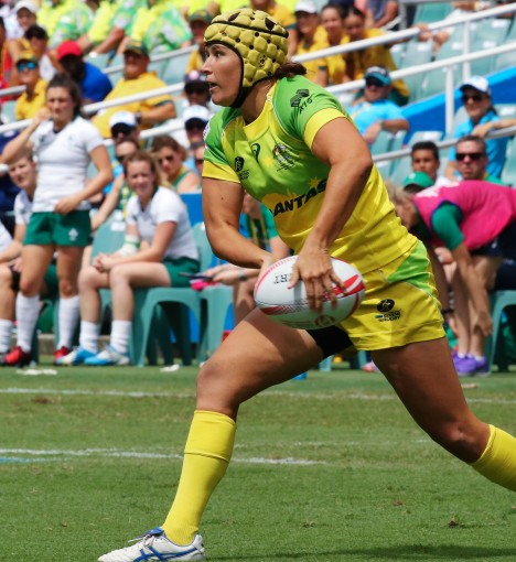 Griffith University alumnus Shannon Perry is now a rugby sevens gold medal winner. Photo courtesy of ARU Media.