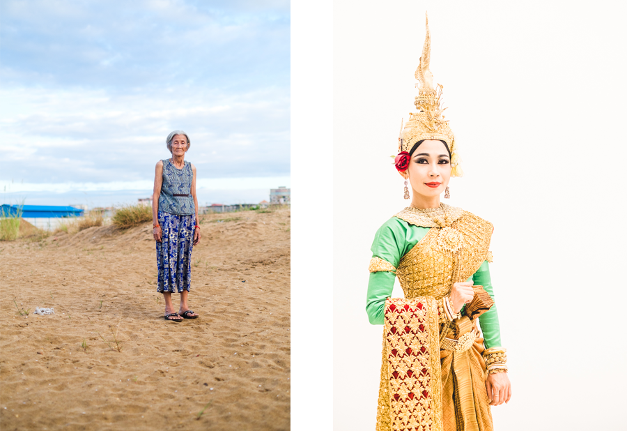 Image 1: Nget Khun, also known as 'Mummy' poses in the Boeung Kak lake development area. The 78 year old has fiercely protested the development and refuses to accept land allotted to her by the government. Image 2: Keo Kunthearum of the Sophiline Arts Ensemble poses after a performance in Phnom Penh, Cambodia
