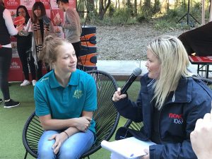 Track cyclist Kristina Clonan talks with NOVA host Ange Anderson