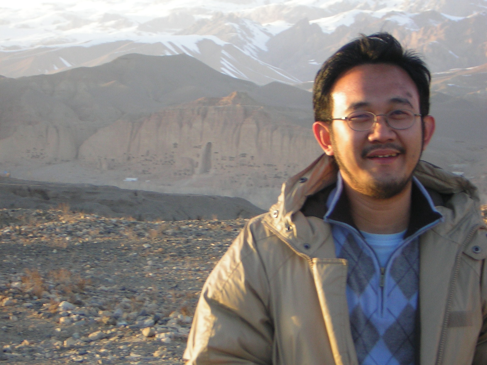 Griffith University alumnus Cipta Setiawan during a visit to the Giant Buddhas of Bamiyan site in Afghanistan
