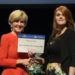Kimberley Bates accepts her award from Julie Bishop, Minister for Foreign Affairs.