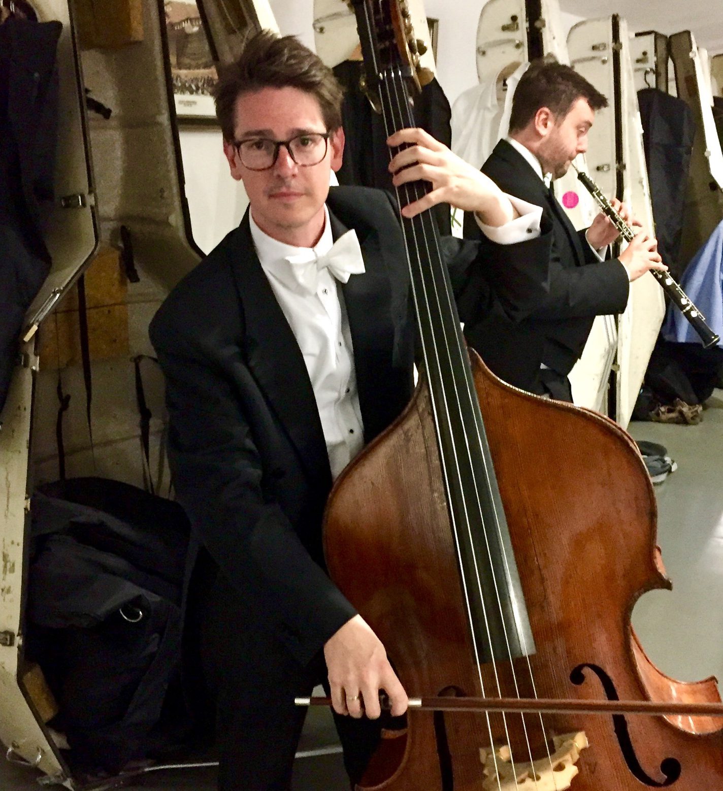 Double bassist and Queensland Conservatorium graduate Jeremy Watt, rehearsing while on tour in China recently