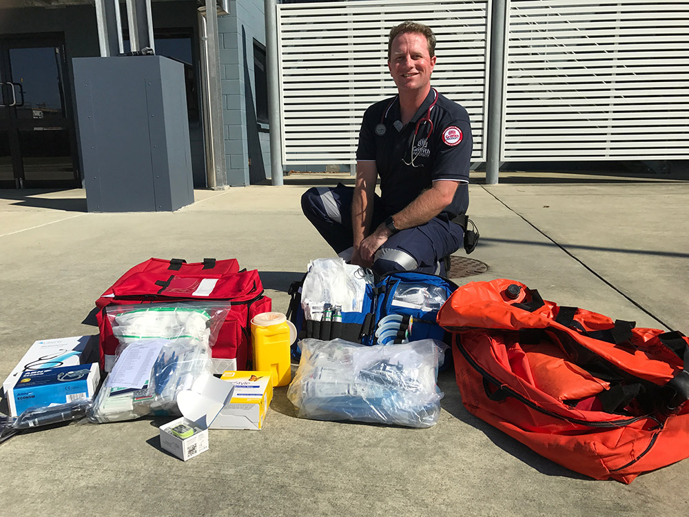 Duncan McDonnell with some of the life-saving equipment donated for the trip to Mongolia.