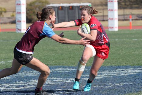 Education student Kahli Henwood in action in the gold medal game of Round 3 of the AON Uni 7s Series.