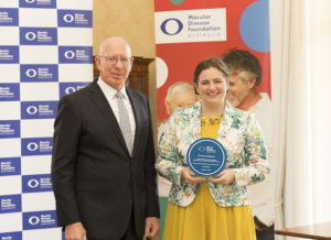 Dr Audra Shadroth is presented with a Macular Disease Foundation research grant award from His Excellency General the Honourable David Hurley AC DSC (Retd), Governor-General of the Commonwealth of Australia on World Sight Day (October 10).