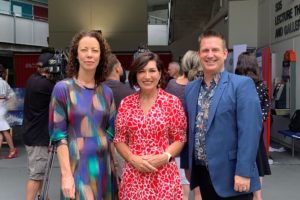 Angela Goddard, Director Griffith University Art Museum, The Honourable Leeane Enoch, Minister for the Arts and Professor Peter Morris, Deputy Director (Engagement)