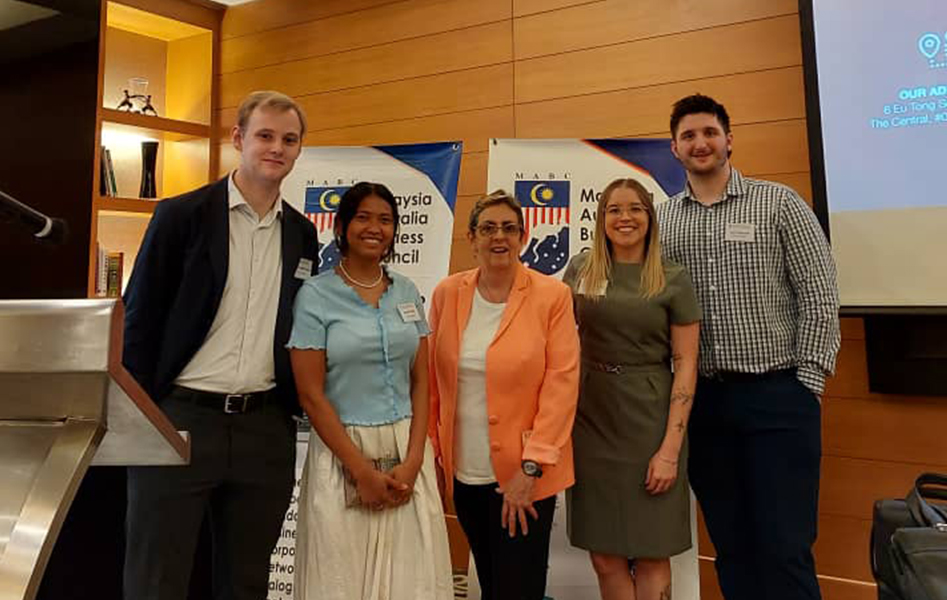 The 2022 GABI Malaysia Cohort (William MacDonald, Malinda Donny, Annabelle Christie and Dalyn Preston) with Jan Drew at the Malaysia Australia Business Council event in Mid-December 2022.