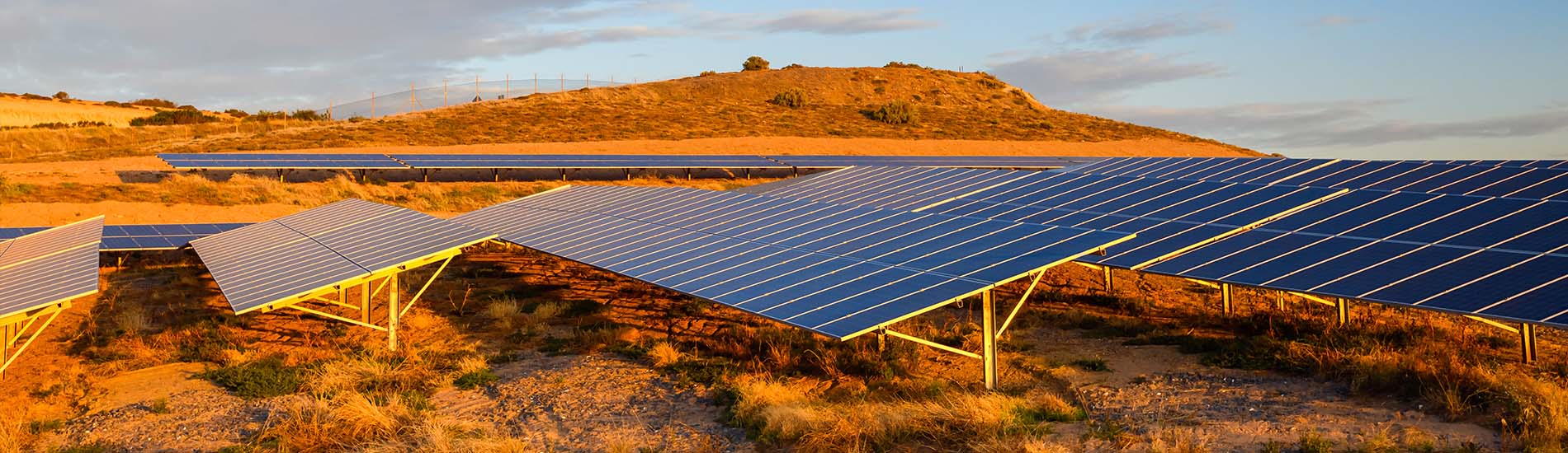 Solar panel farm at sunset located in South Australia