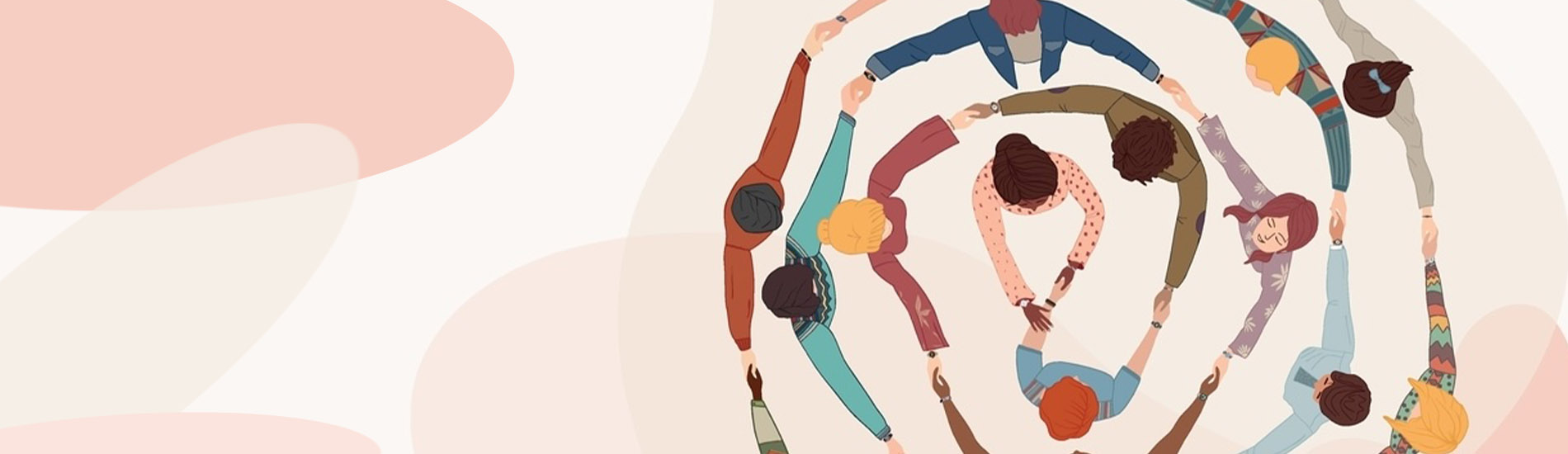 Illustration of young people in a circle holding hands.